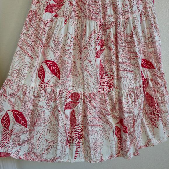 Khush Floral Tiered Midi Dress Size L White Red V-neck Boho Cottage Resort - Picture 7 of 12